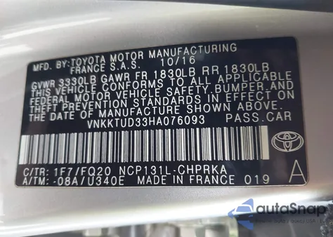 2017 Toyota Yaris L from USA, damaged, VIN VNKKTUD33HA076093